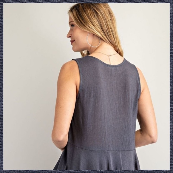 EASEL Button Down Flowy Tunic Top Ruffle Detail Front Pleated Back - Picture 13 of 14